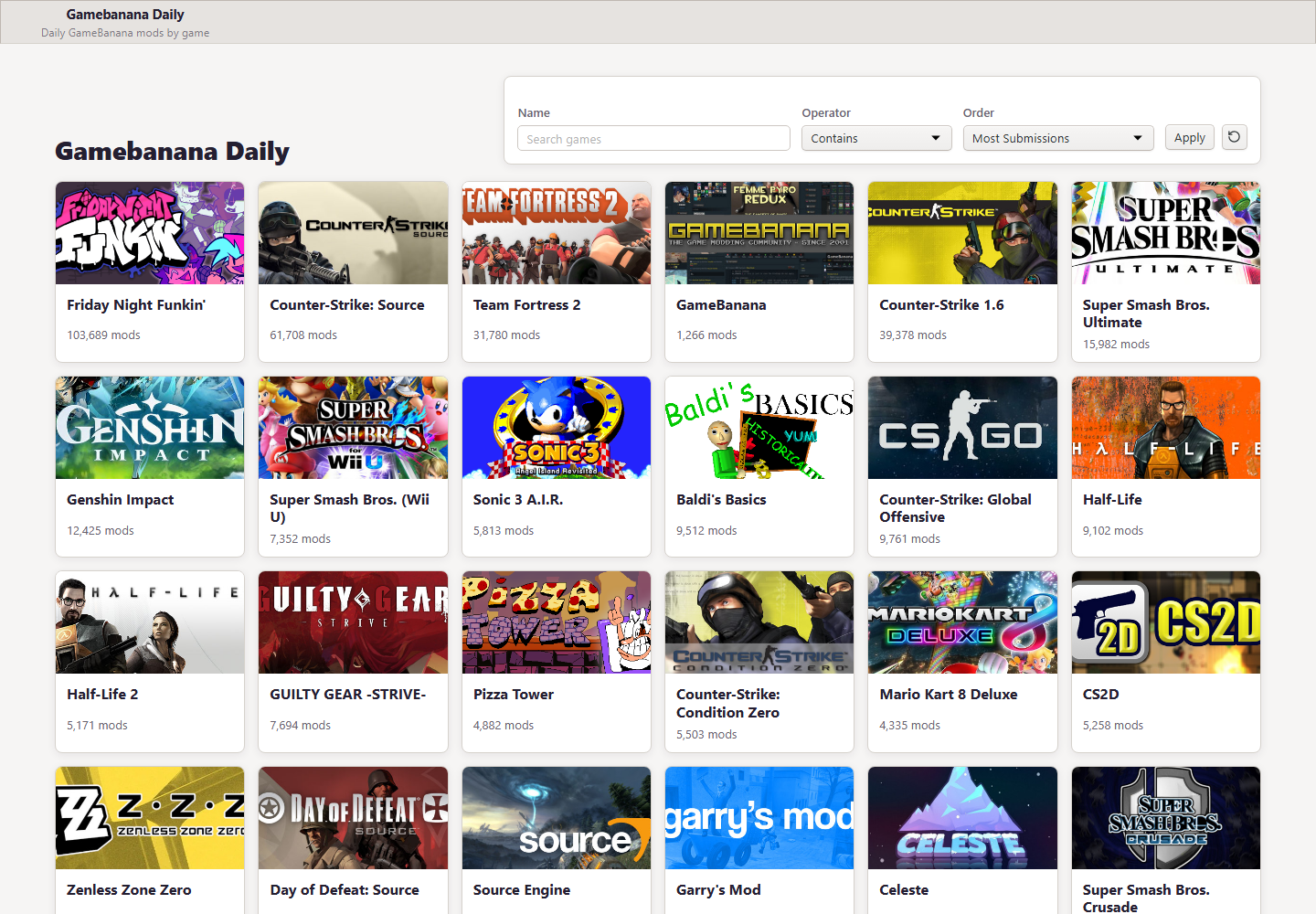 GameBanana Today game selector